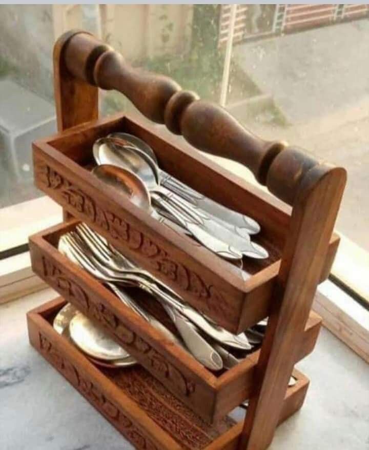"Wooden Cutlery Organizer Stand"