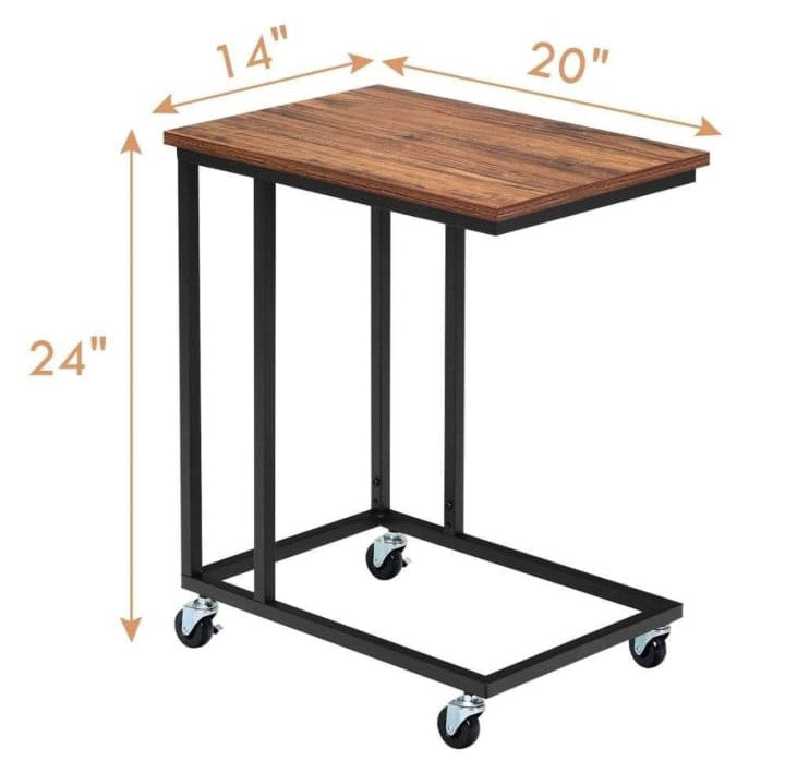 "C-Shaped End Table with rolling casters"