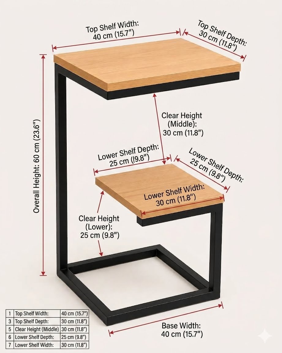 "Modern C-Shaped Wooden Side Table"