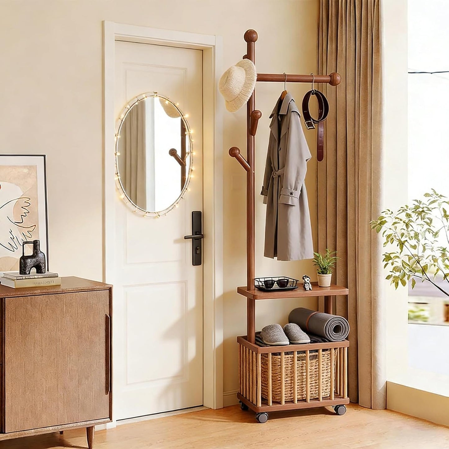 "Harper Entryway Coat Rack with Storage Bench"