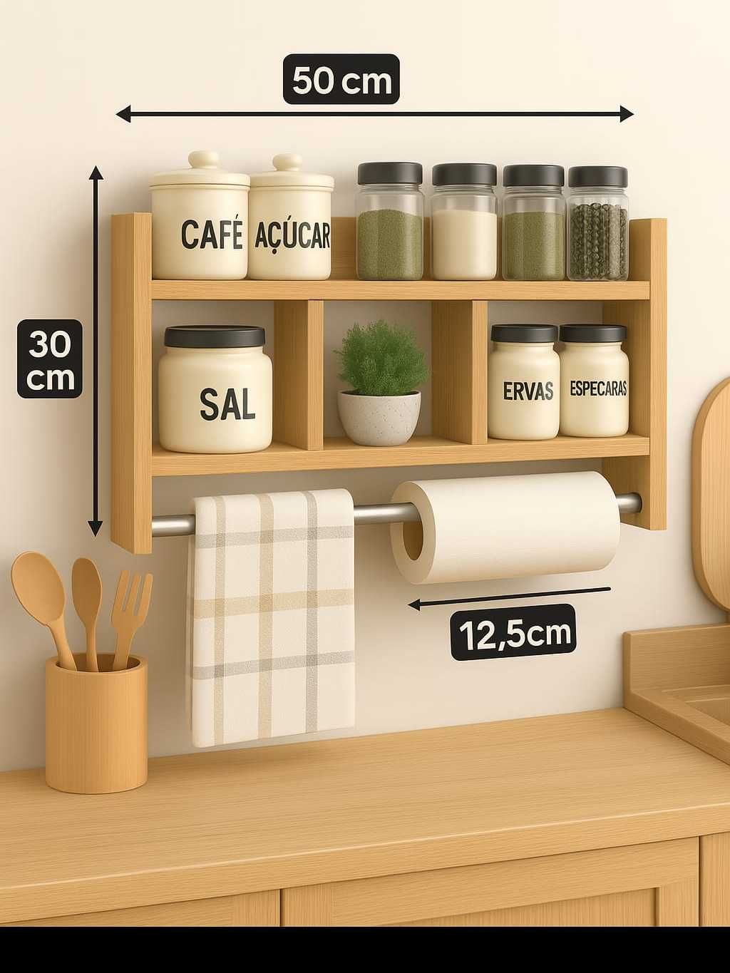 "2-tier wooden kitchen organizer"