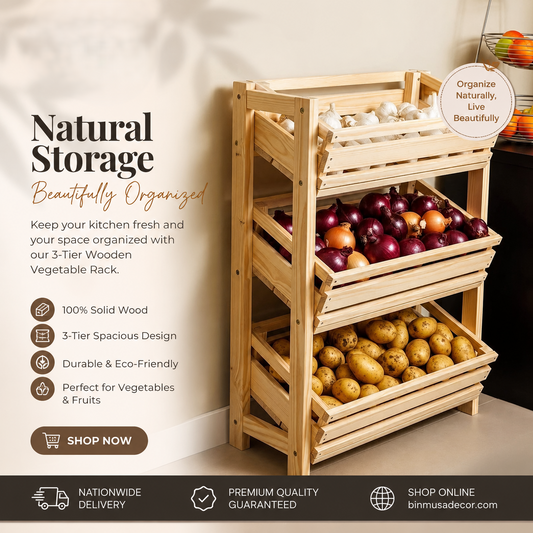 "3-Tier Wooden Vegetable Storage Rack"