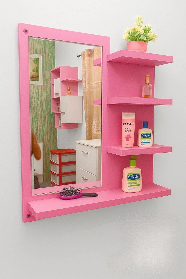 "Modern Wall Vanity Mirror with Storage Shelves"