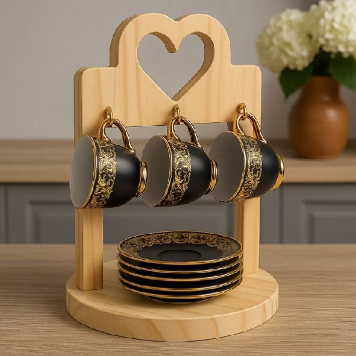 Heart-Shaped Wooden Mug Holder Stan