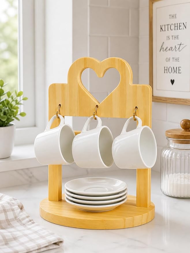 Heart-Shaped Wooden Mug Holder Stan
