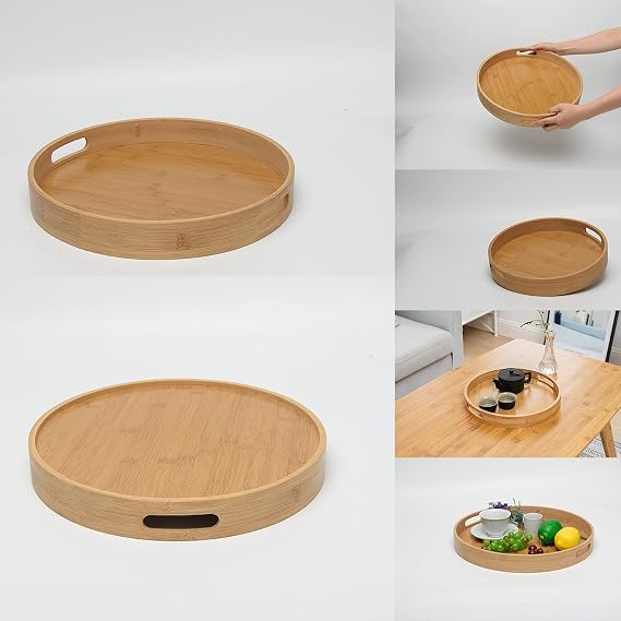 "Premium Bamboo Round Serving Tray Set"