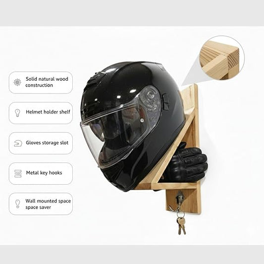 Wooden Helmet Holder Wall Shelf