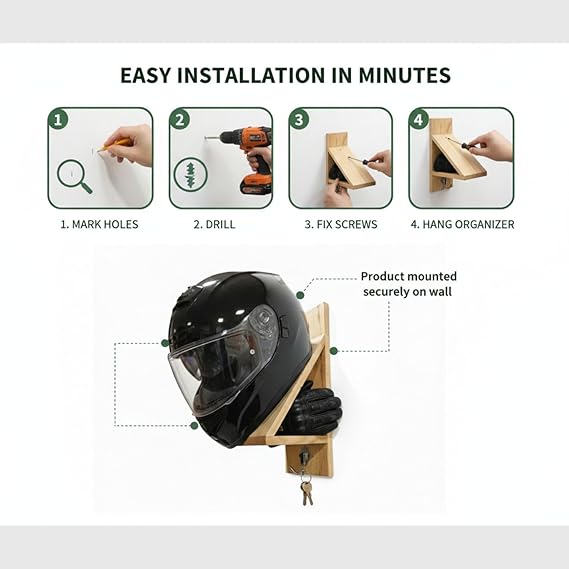 "Wooden Helmet Holder Wall Shelf"