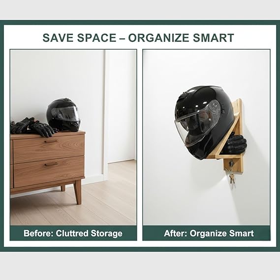 "Wooden Helmet Holder Wall Shelf"