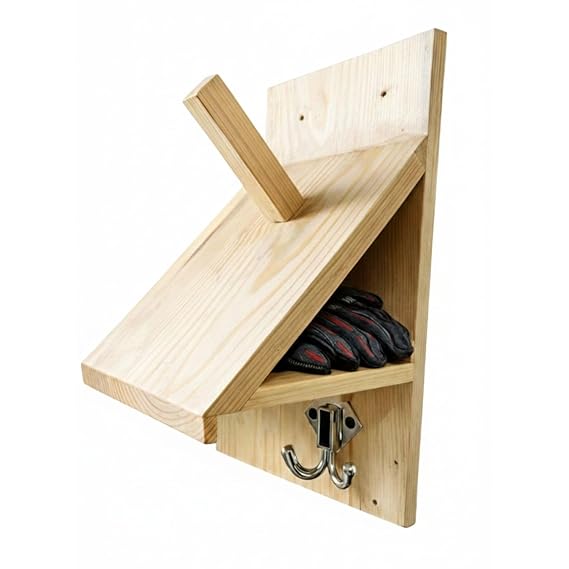 "Wooden Helmet Holder Wall Shelf"