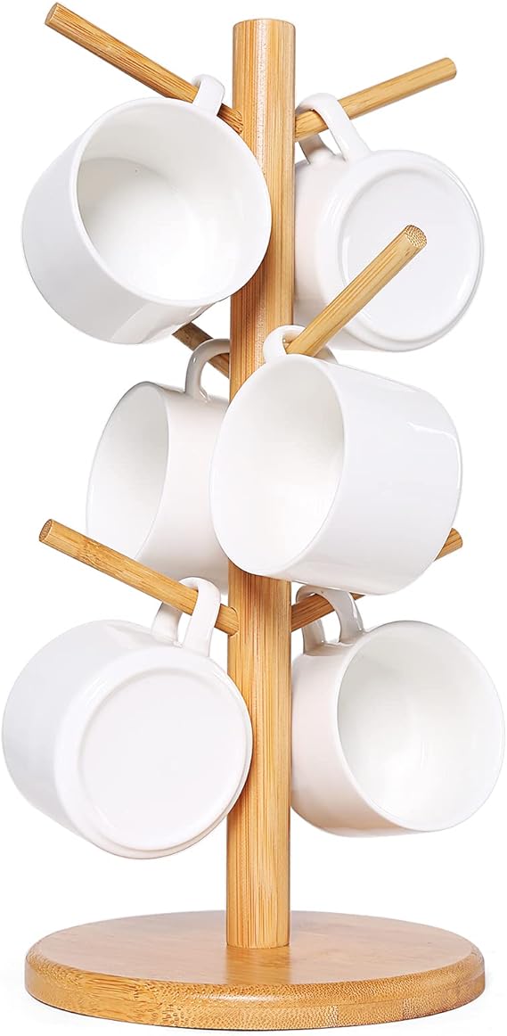 "Bamboo Mug Tree & Cup Holder Stand"