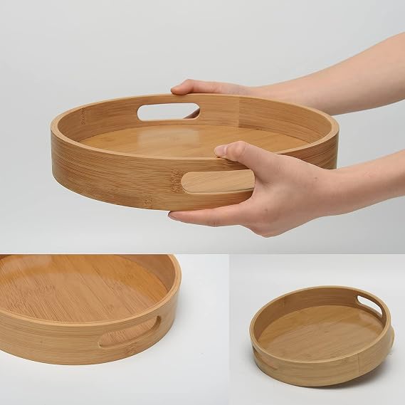 "Premium Bamboo Round Serving Tray Set"