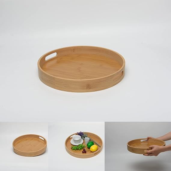 "Premium Bamboo Round Serving Tray Set"