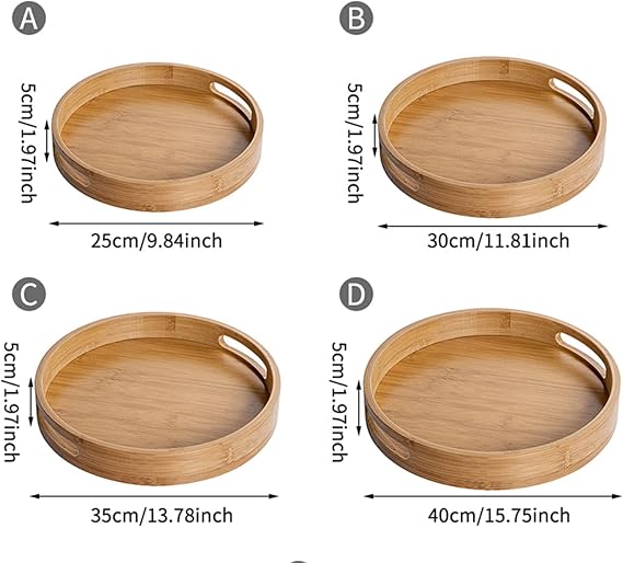 "Premium Bamboo Round Serving Tray Set"