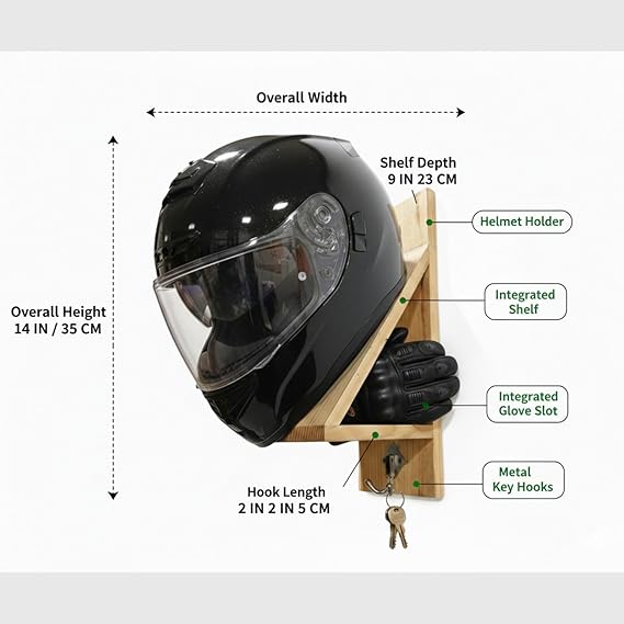 "Wooden Helmet Holder Wall Shelf"