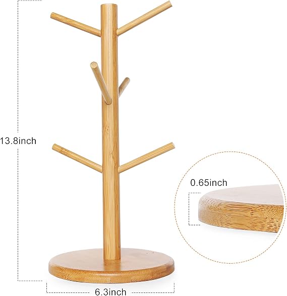 "Bamboo Mug Tree & Cup Holder Stand"