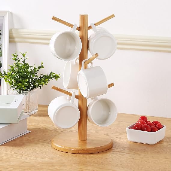 "Bamboo Mug Tree & Cup Holder Stand"