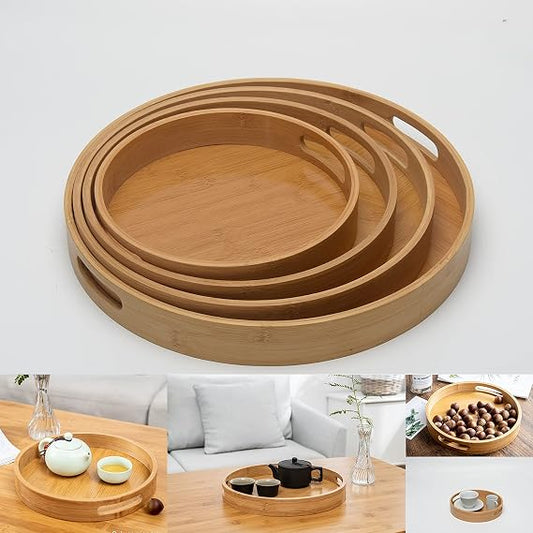 "Premium Bamboo Round Serving Tray Set"