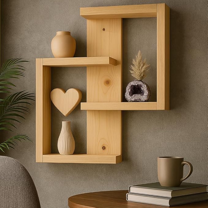 "Modern Geometric Wooden Wall Shelf"