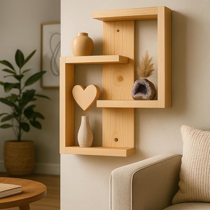 "Modern Geometric Wooden Wall Shelf"
