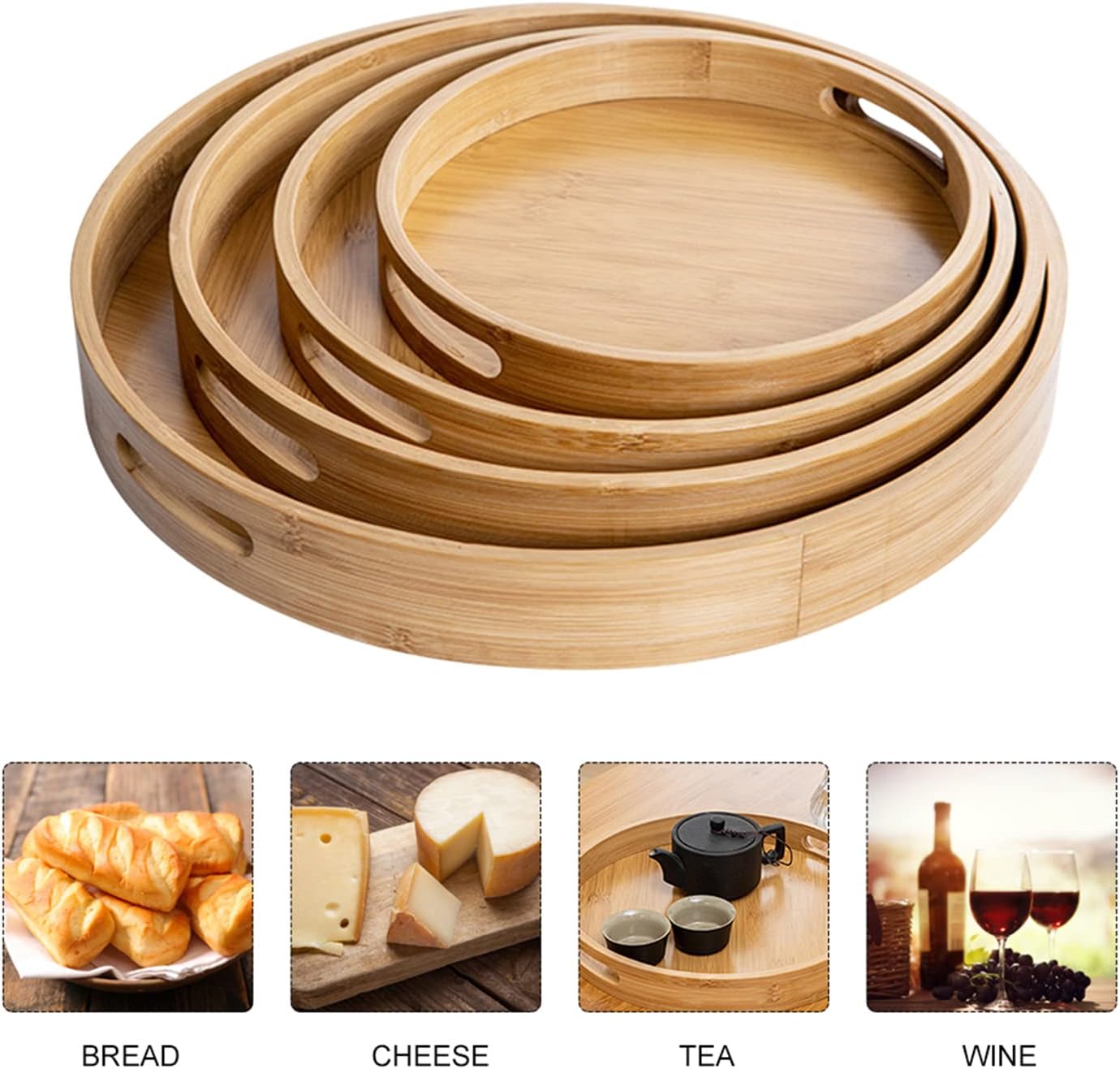 "Premium Bamboo Round Serving Tray Set"