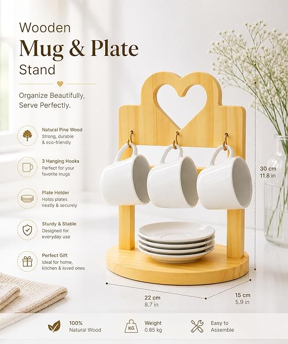 Heart-Shaped Wooden Mug Holder Stan