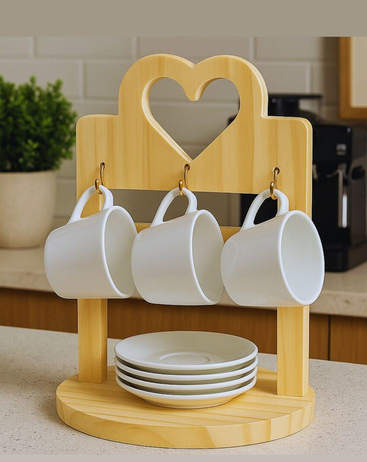 Heart-Shaped Wooden Mug Holder Stan