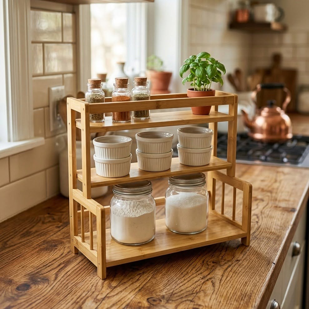 "3-Tier Wooden Kitchen & Countertop Organizer"