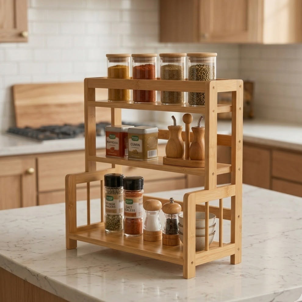 "3-Tier Wooden Kitchen & Countertop Organizer"