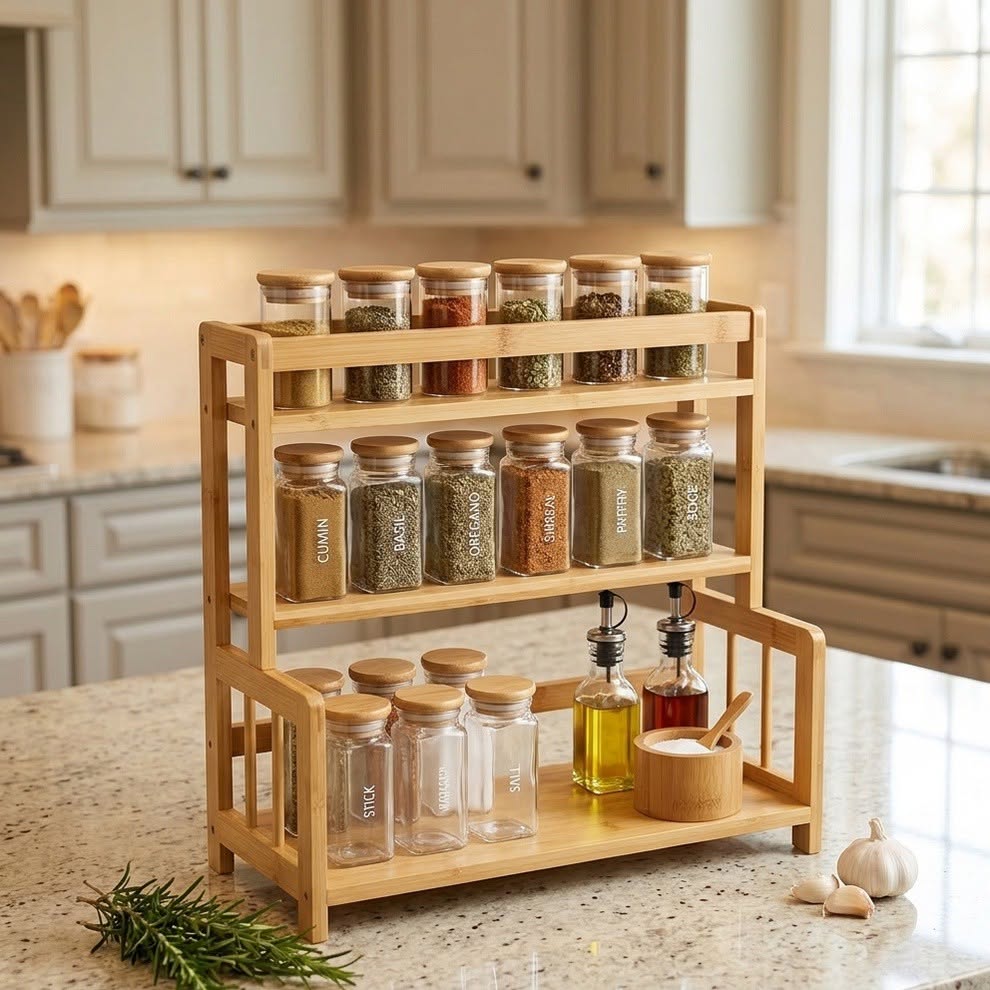 "3-Tier Wooden Kitchen & Countertop Organizer"