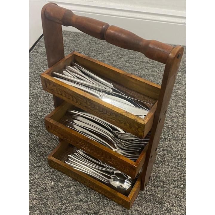 "Wooden Cutlery Organizer Stand"