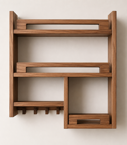 "Wall-Mounted Kitchen Organizer Shelf"