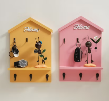 Home Shape Wall Shelf with Hooks