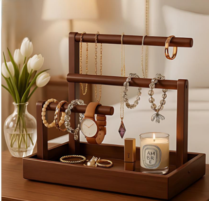 'wooden jewelry organizer stand"