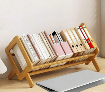 "Wooden Desktop Book Organizer Rack"