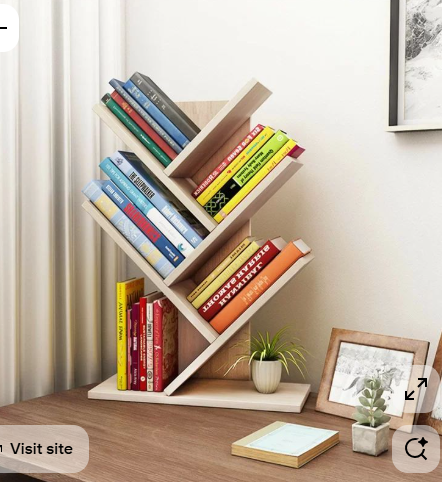 "Tree-shaped wooden bookshelf"