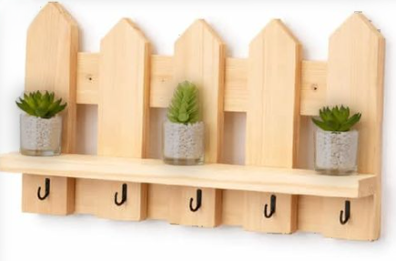 Wooden Wall Key Holder with Shelf