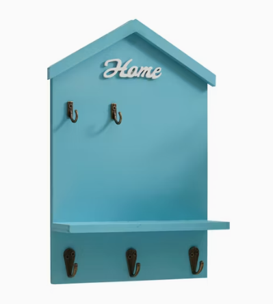 Home Shape Wall Shelf with Hooks