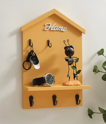 Home Shape Wall Shelf with Hooks