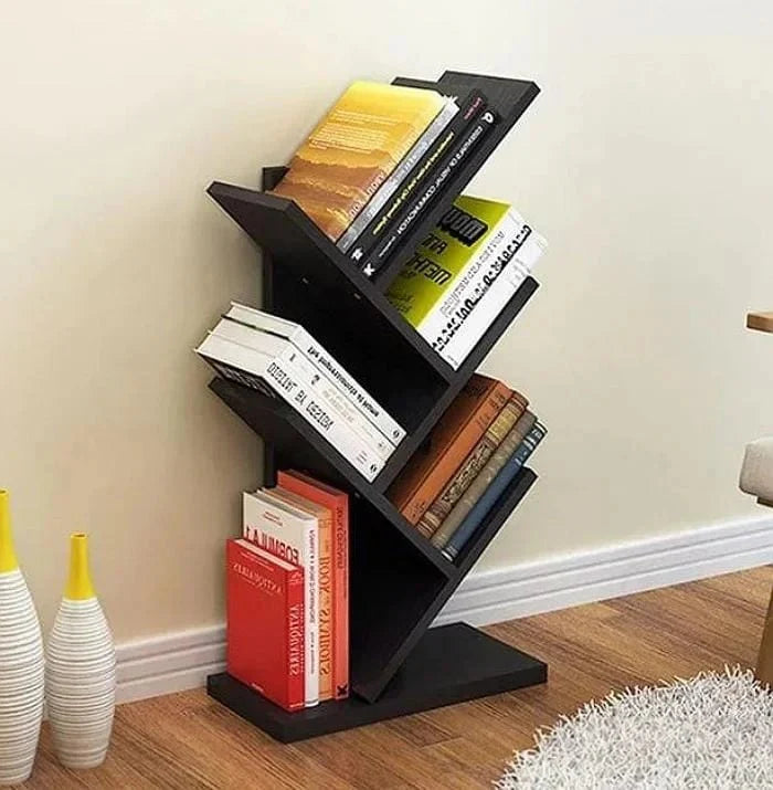 "Tree-shaped wooden bookshelf"