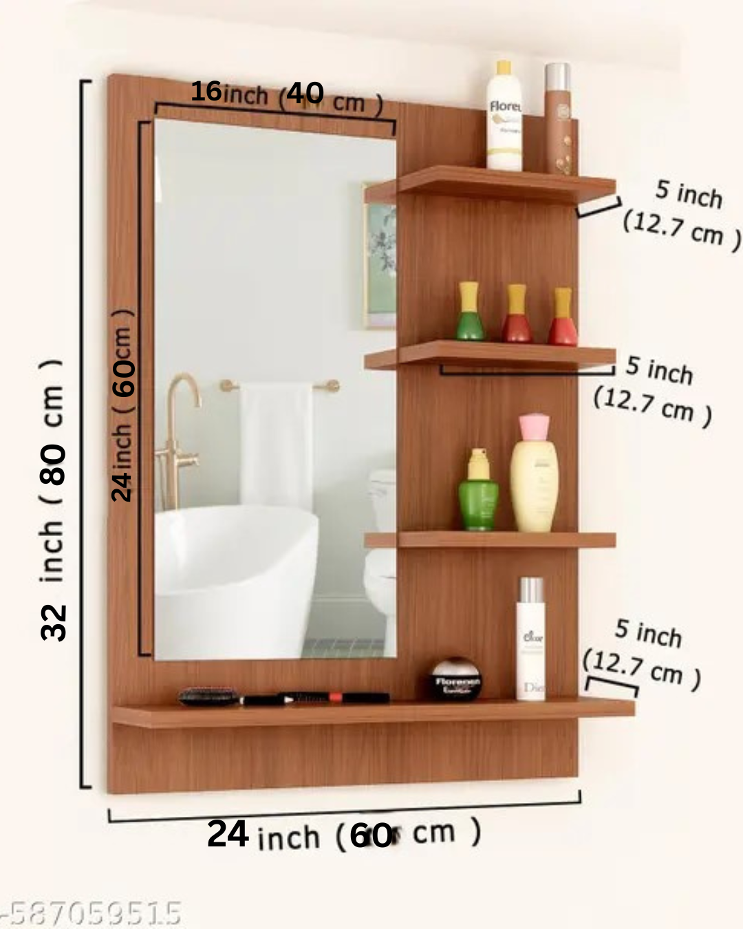 "Modern Wall Vanity Mirror with Storage Shelves"