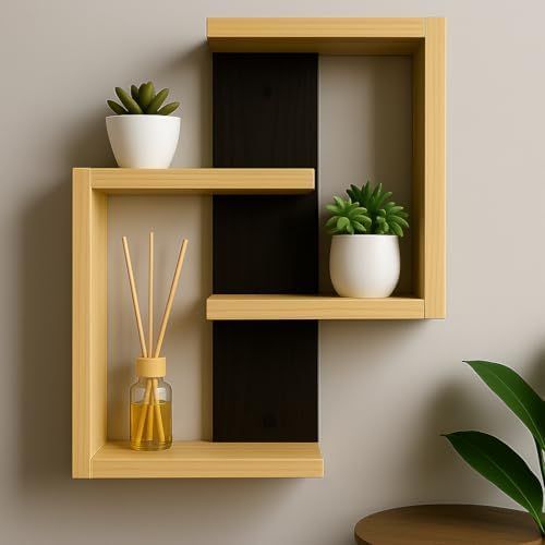 "Modern Geometric Wooden Wall Shelf"
