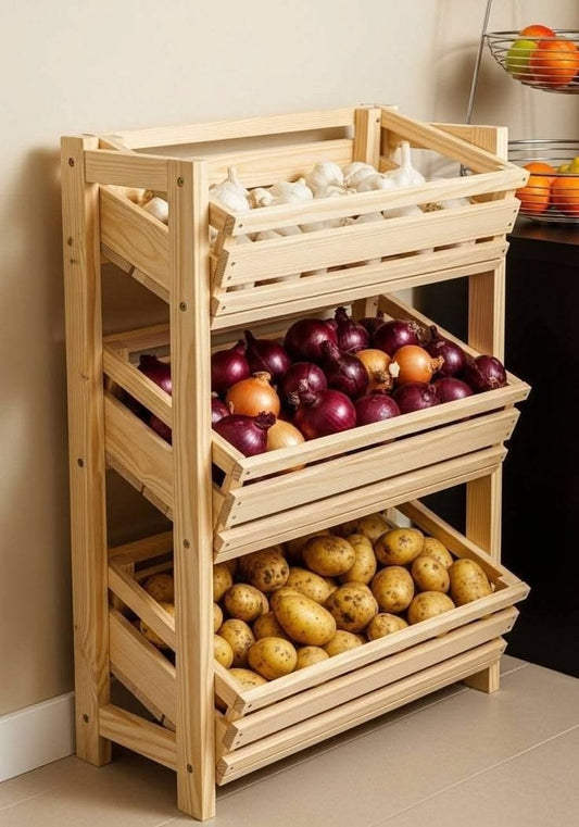 "3-Tier Wooden Vegetable Storage Rack"