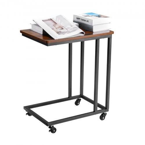 "C-Shaped End Table with rolling casters"