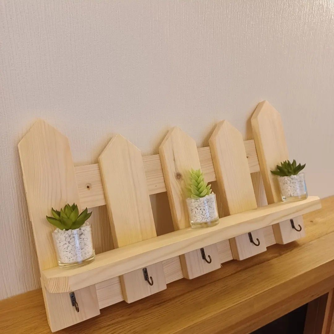 Wooden Wall Key Holder with Shelf