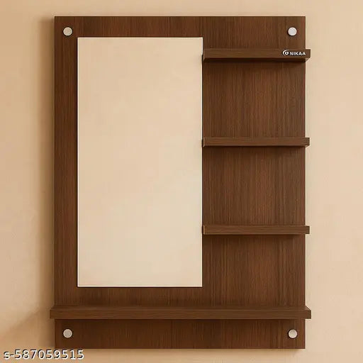 "Modern Wall Vanity Mirror with Storage Shelves"