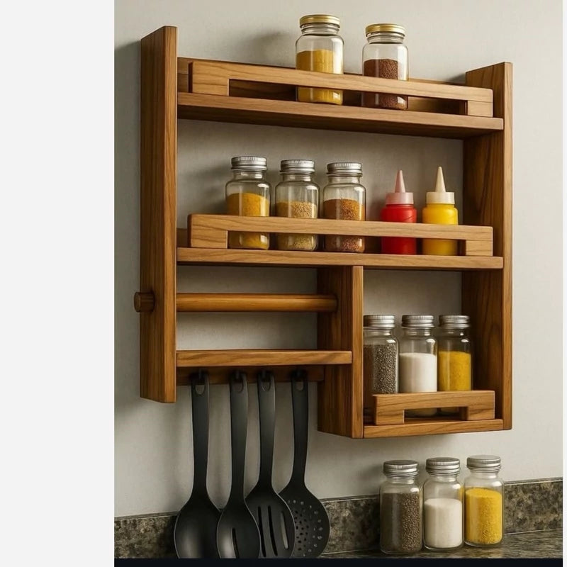 "Wall-Mounted Kitchen Organizer Shelf"