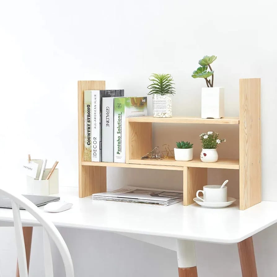 "Nordic Wooden Desktop Organizer Shelf"