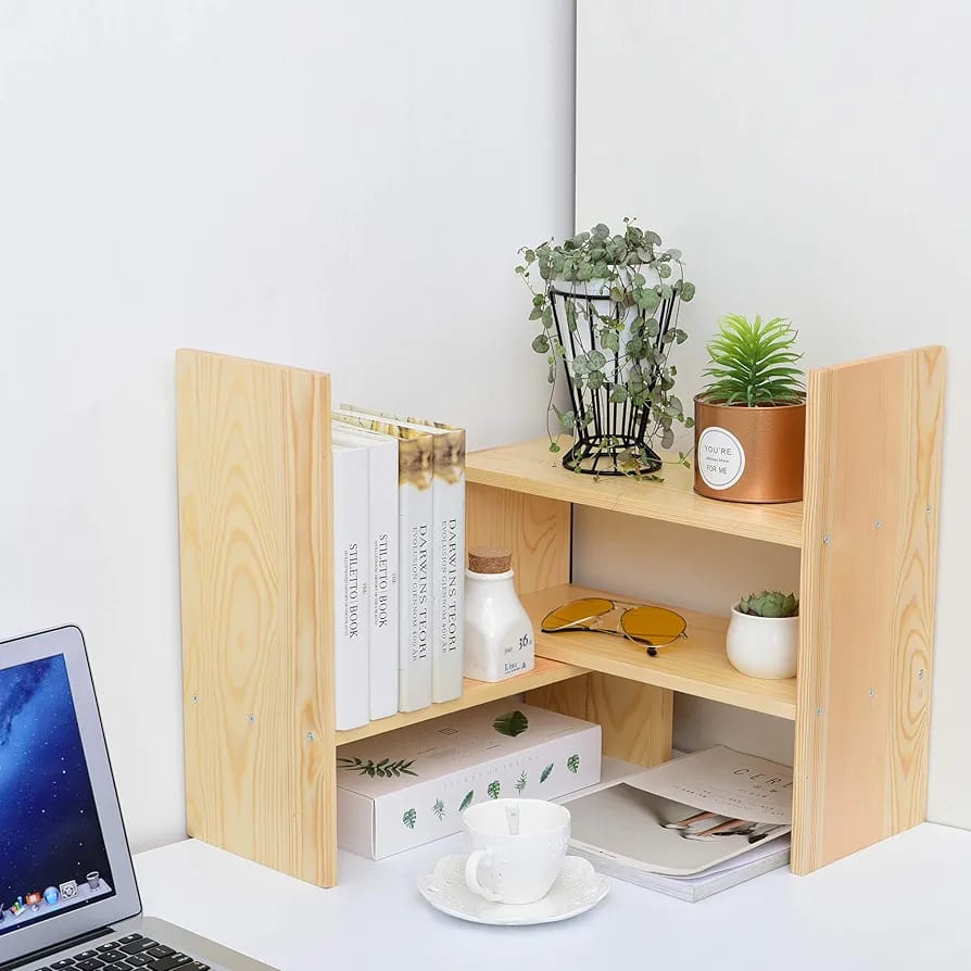 "Nordic Wooden Desktop Organizer Shelf"