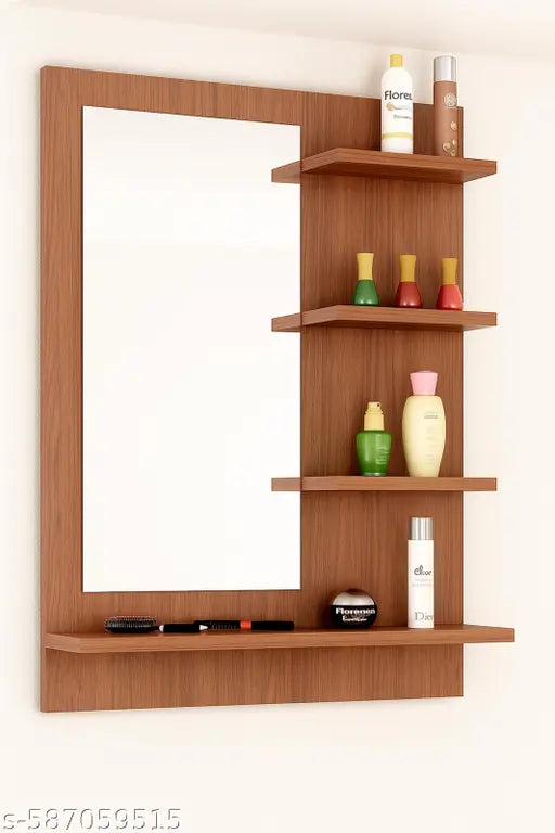 "Modern Wall Vanity Mirror with Storage Shelves"